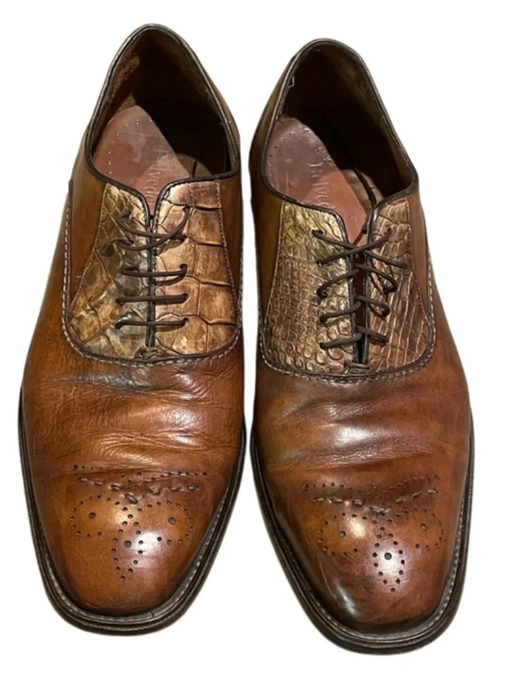 Studio Belvedere Mens Alligator Leather Medallion Brogue Oxford Shoes Brown 11 D